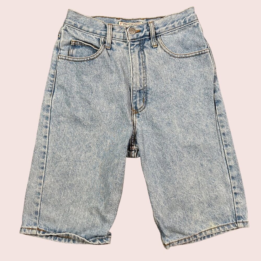 1990s Vintage Guess High Waisted Light Wash Jean Denim Shorts Bermuda Sz 28